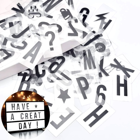 94 Pc Set Light Box Letters, Numbers, Symbols & Emojis in Black NWT - 2.5”x1.5” - Picture 1 of 9